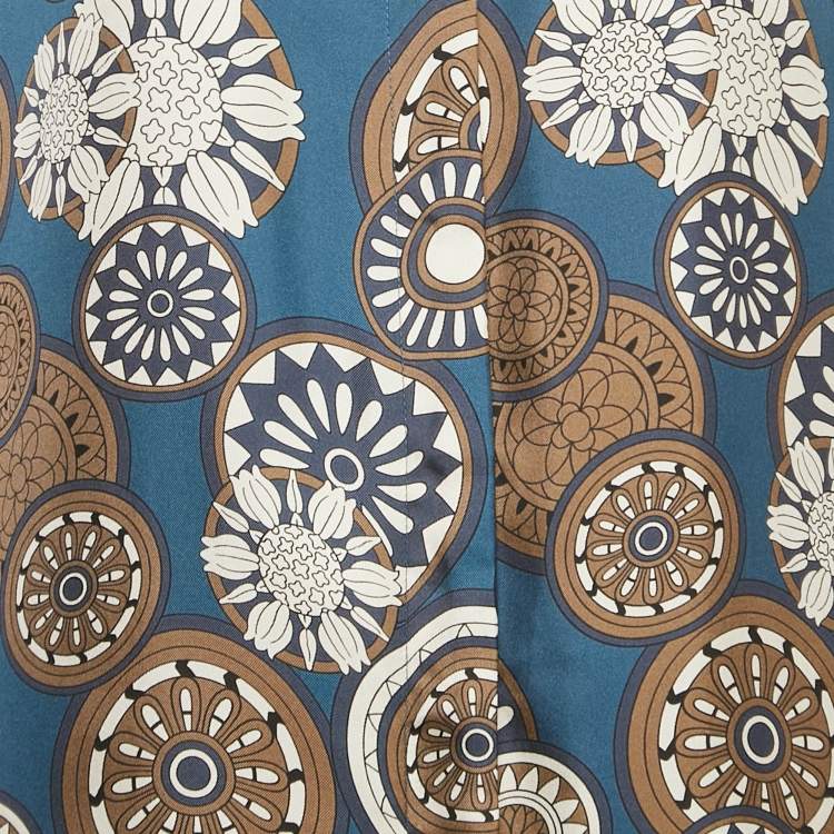 Pre Owned S'Max Mara Blue Printed Silk Timesilk Midi Dress M