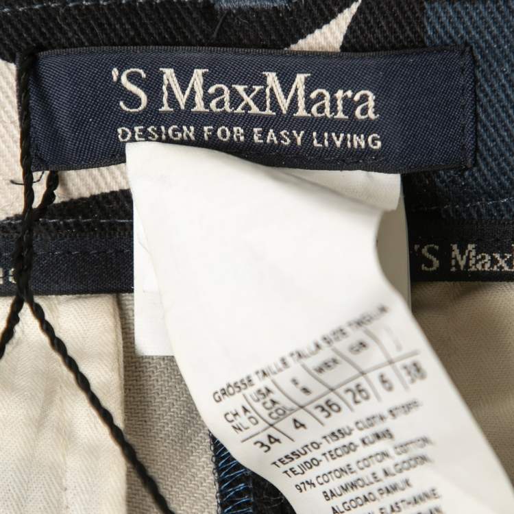 Pre Owned S'Max Mara Blue Geometric Patterned Cotton Trousers S