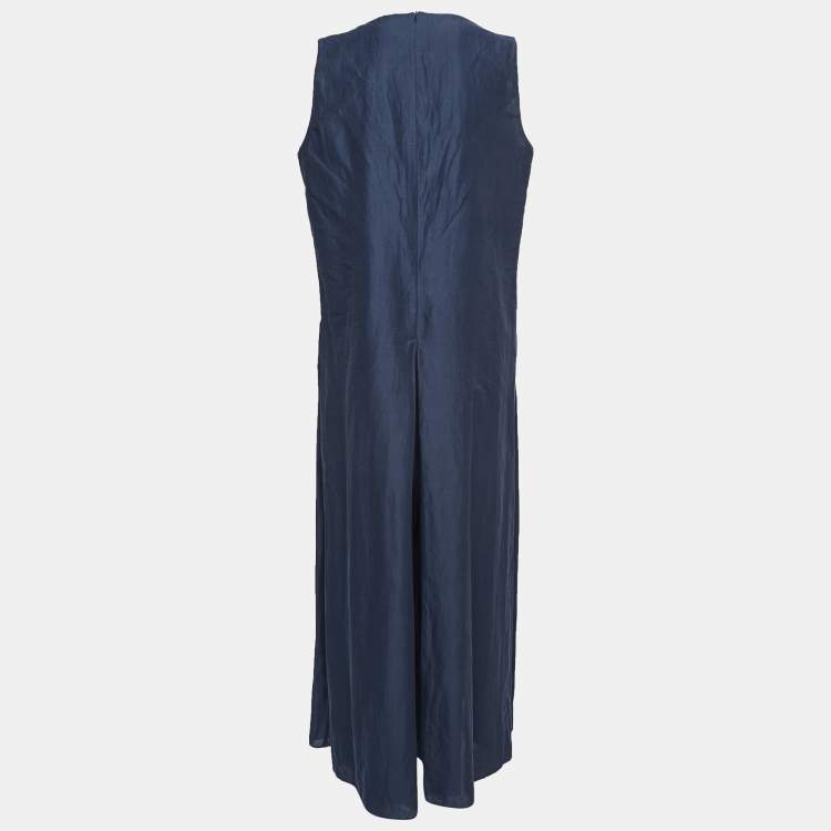 Pre Owned S'Max Mara Dark Blue Cotton Blend Taso Pleated Jumpsuit XL