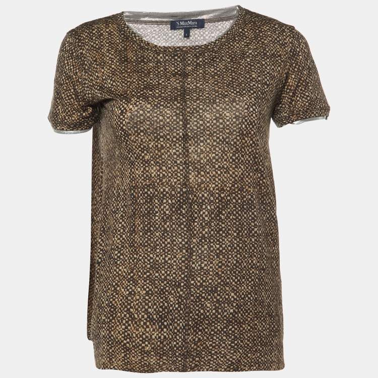 Pre Owned S'Max Mara Brown Snake Print Wool Blend Knit T-Shirt S