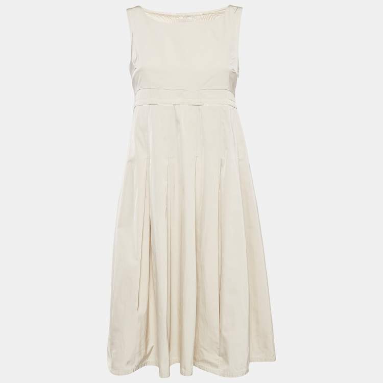 Pre Owned S'Max Mara Beige Cotton Blend Pleated Sleeveless Dress S