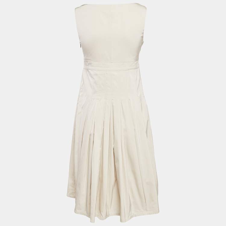 Pre Owned S'Max Mara Beige Cotton Blend Pleated Sleeveless Dress S