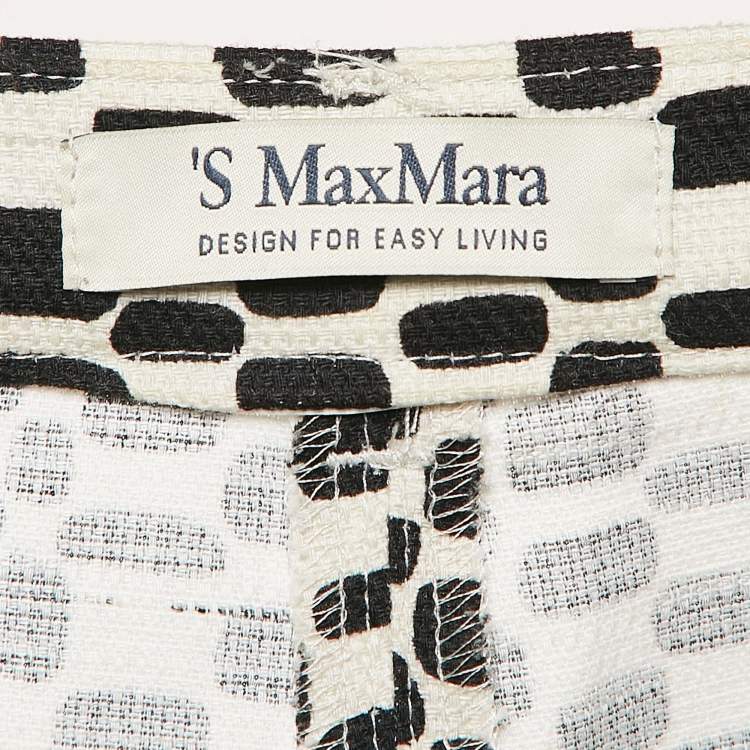Pre Owned S'Max Mara White/Black Printed Cotton Wide-Leg Trousers L