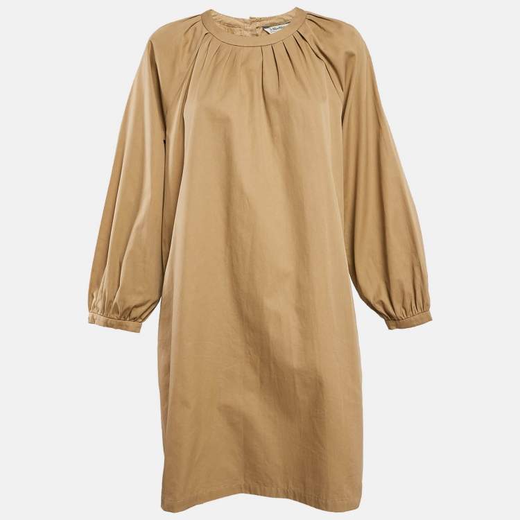 مملوكة مسبقًا S'Max Mara Brown Cotton Pleated Neck Mini Dress M