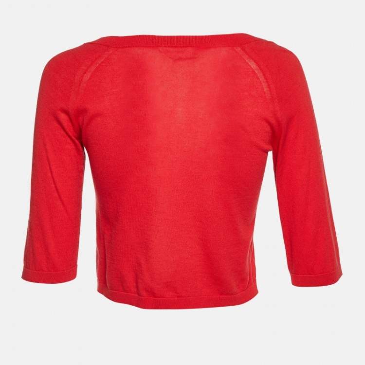 مملوكة مسبقًا S'Max Mara Red Cotton Knit Cropped Cardigan S