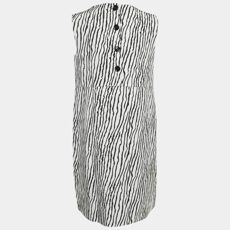 Pre Owned S'Max Mara White Printed Cotton Blend Sleeveless Short Dress S