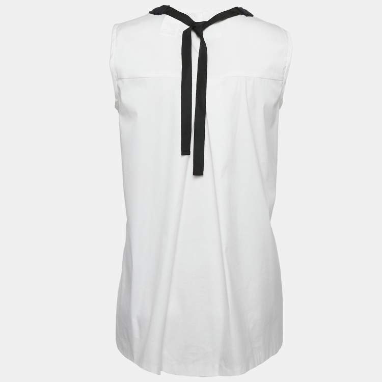 Pre Owned S'Max Mara White Cotton Embellished Neck Sleeveless Top S