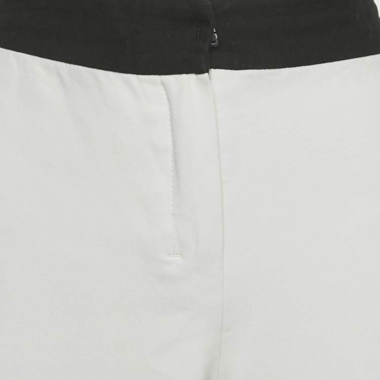 Pre Owned S'Max Mara White Cotton Blend Contrast Waist Detail Cropped Pants M