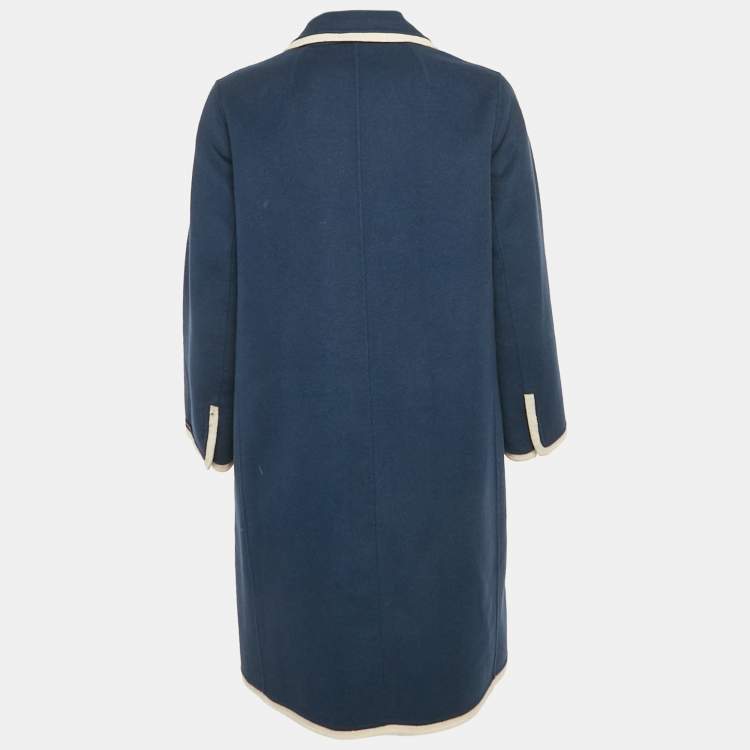Pre Owned S'Max Mara Navy Blue Wool Button Front Long Coat L