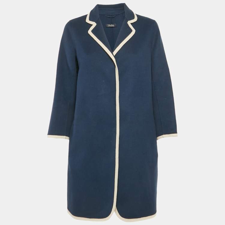 Pre Owned S'Max Mara Navy Blue Wool Button Front Long Coat L