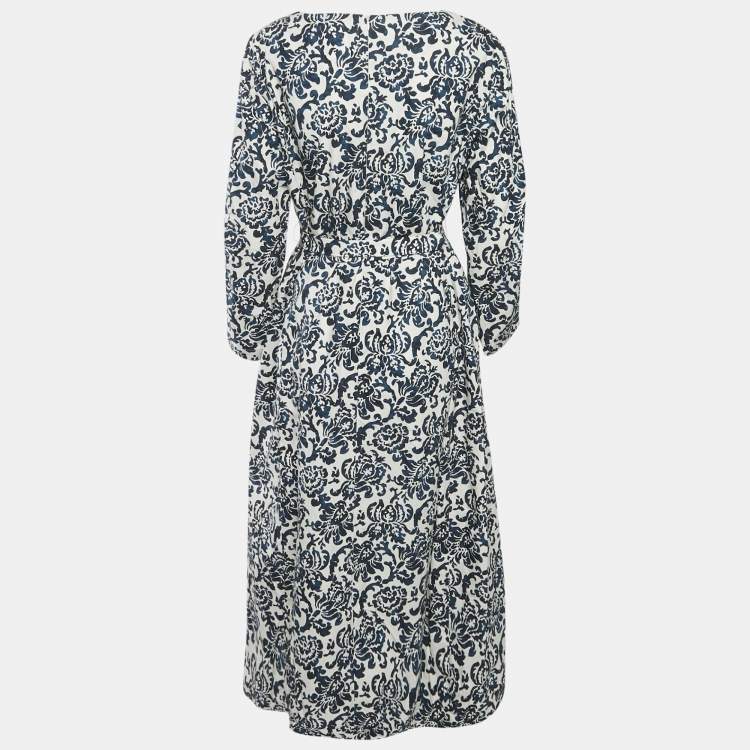 Pre Owned S'Max Mara Blue Printed Cotton Belted Long Dress XL
