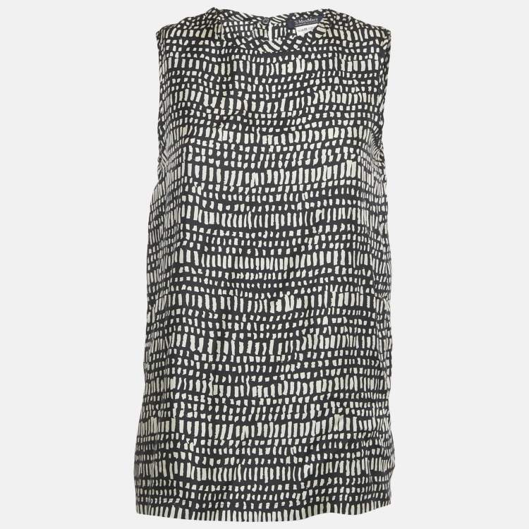 Pre Owned S'Max Mara Monochrome Printed Silk Top S