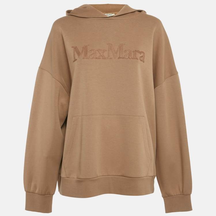 Pre Owned S'Max Mara Brown Logo Embroidery Cotton Hooded Sweatshirt XL 