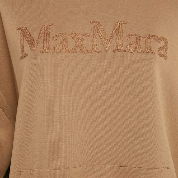 Pre Owned S'Max Mara Brown Logo Embroidery Cotton Hooded Sweatshirt XL 