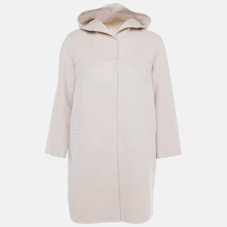 Pre Owned S'Max Mara Light Beige Wool Hooded Long Coat M