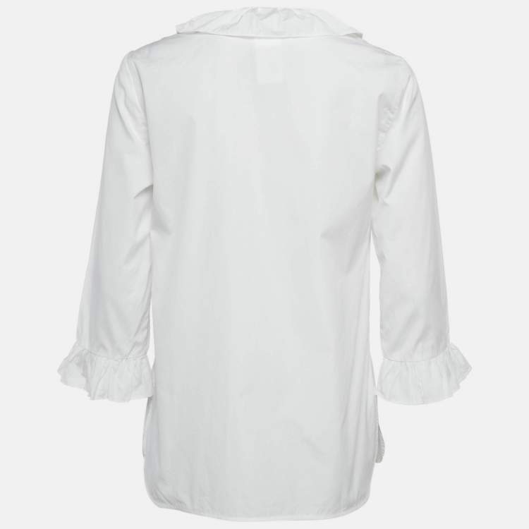 Pre Owned S'Max Mara White Cotton Ruffled Button Front Shirt S