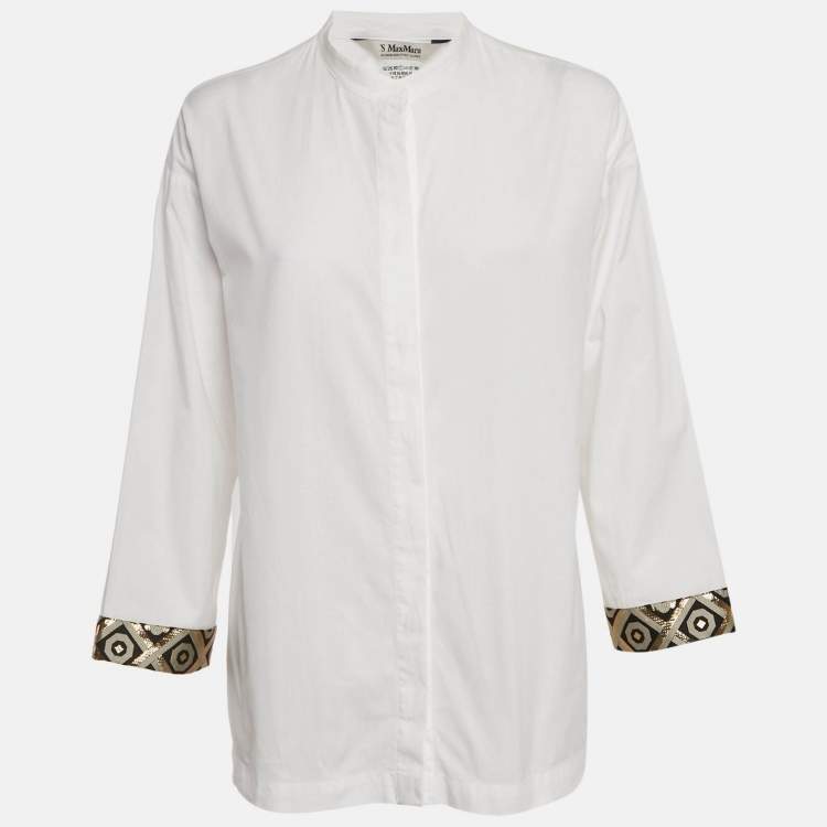Pre Owned S'Max Mara White Lurex Trim Cuff Cotton Shirt S