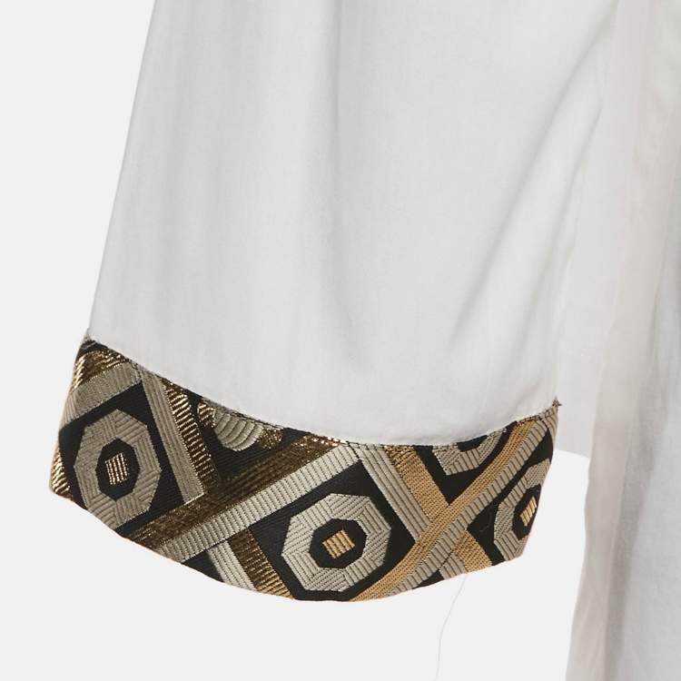 Pre Owned S'Max Mara White Lurex Trim Cuff Cotton Shirt S