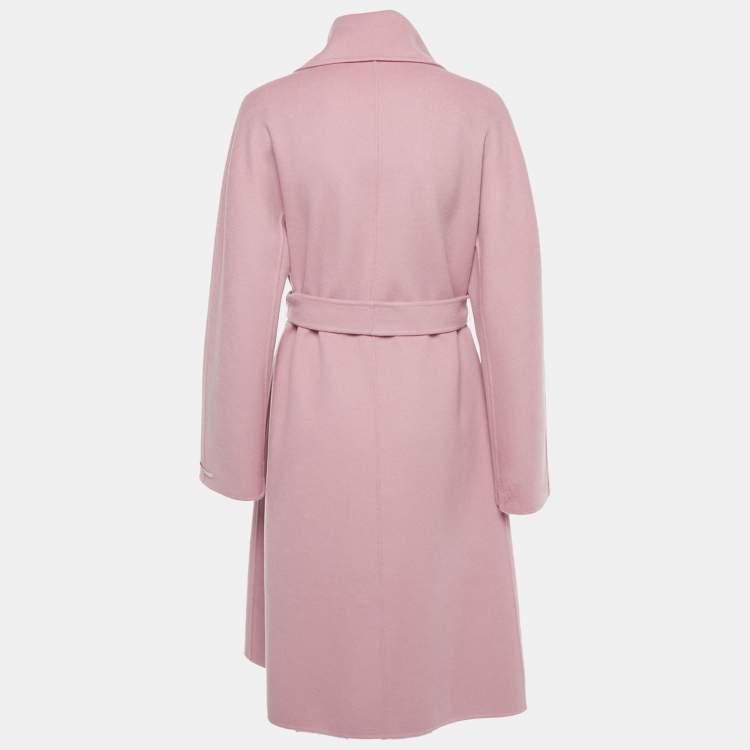 Pre Owned S'Max Mara Pink Wool Open Front Belted Coat L 