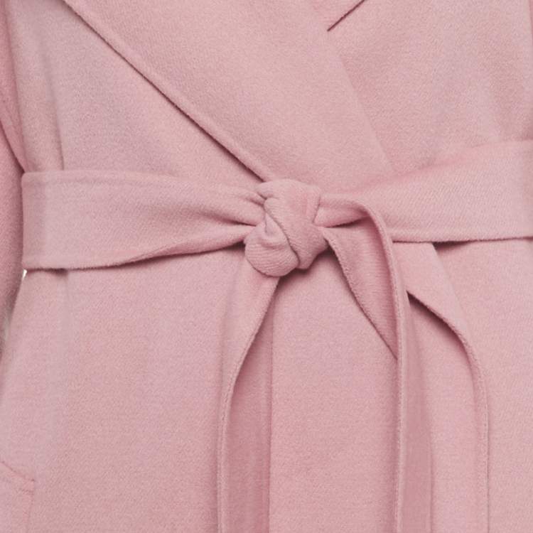Pre Owned S'Max Mara Pink Wool Open Front Belted Coat L 