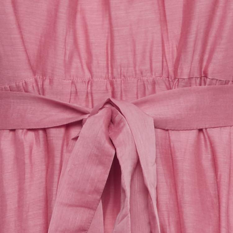 Pre Owned S' Max Mara Pink Cotton Short Sleeve Long Dress M