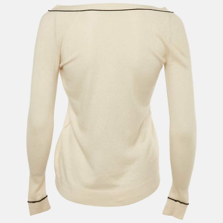 Pre Owned S'Max Mara Cream Silk Blend Button Front Cardigan S