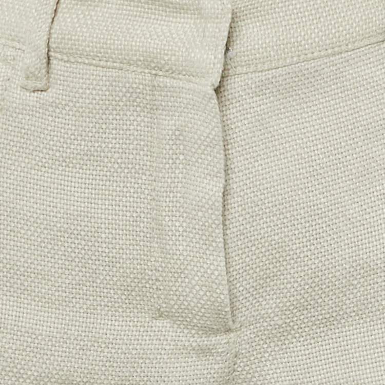 Pre Owned S'Max Mara Beige Textured Linen Frayed Hem Trousers M