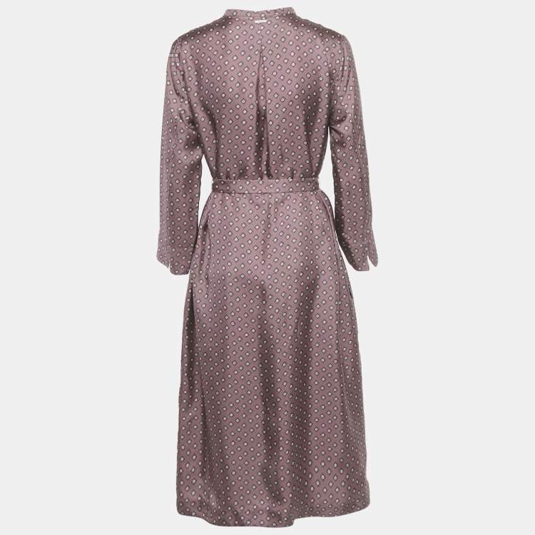 Pre Owned S'Max Mara Mauve Printed Silk Midi Dress L
