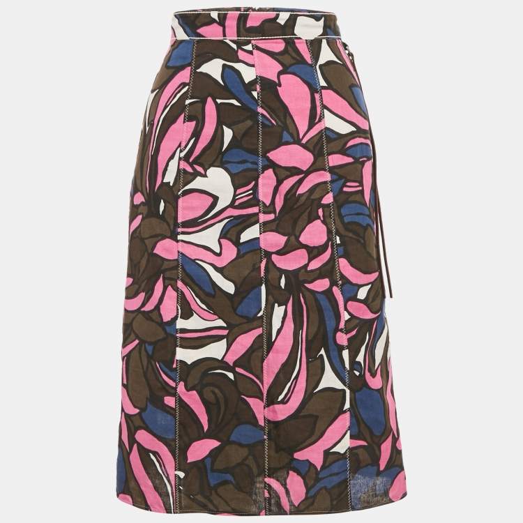 Pre Owned S'Max Mara Pink Printed Cotton Midi Skirt M