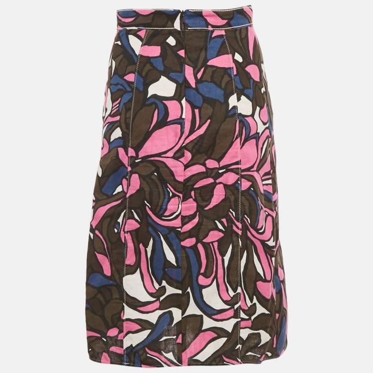 Pre Owned S'Max Mara Pink Printed Cotton Midi Skirt M