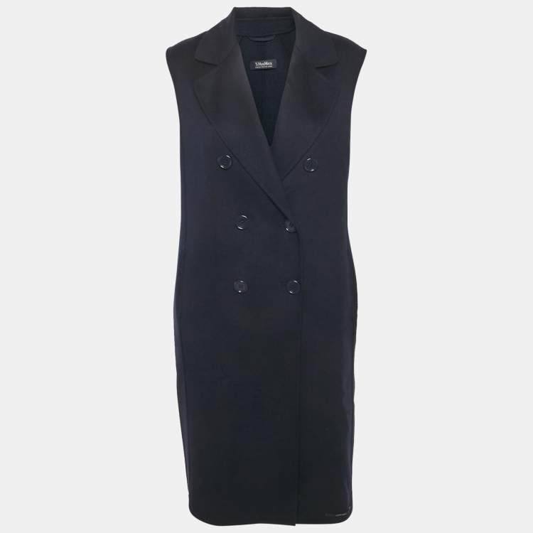 Pre Owned S'Max Mara Navy Blue Double Breasted Sleeveless Coat S