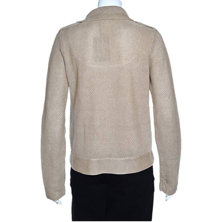 Pre Owned S'Max Mara Cream Linen Knit Double Breasted Blazer M