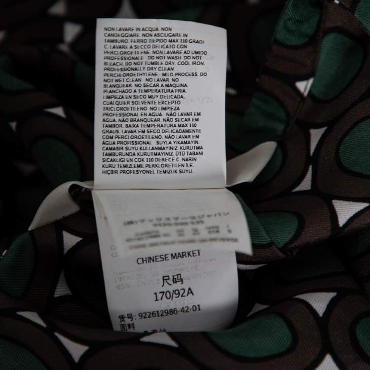 Pre Owned S'Max Mara Green & Brown Printed Silk Button Front Belted Dress M