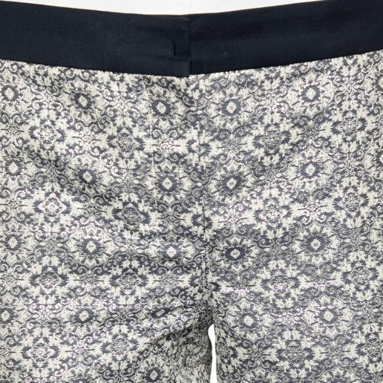 Pre Owned 'S Max Mara Silver Floral Patterned Brocade Tapered Leg Trousers M
