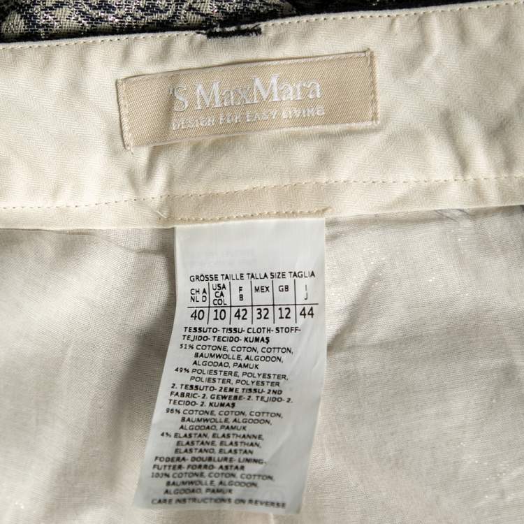 Pre Owned 'S Max Mara Silver Floral Patterned Brocade Tapered Leg Trousers M