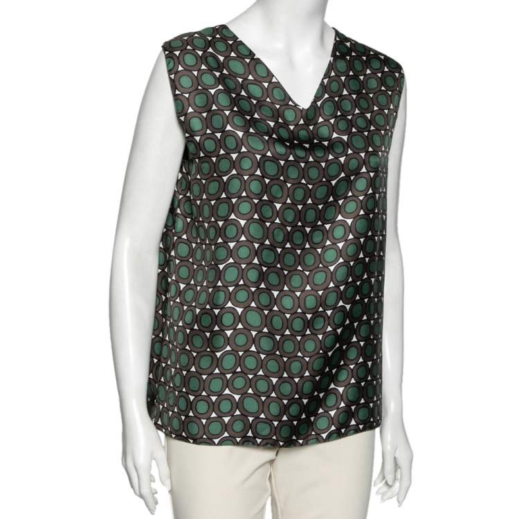 Pre Owned S'Max Mara Pink & Grey Printed Silk Sleeveless Top M