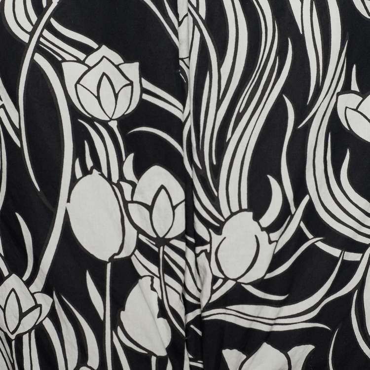 Pre Owned S'Max Mara Monochrome Floral Print Cotton Shirt Dress L