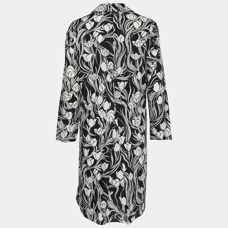 Pre Owned S'Max Mara Monochrome Floral Print Cotton Shirt Dress L