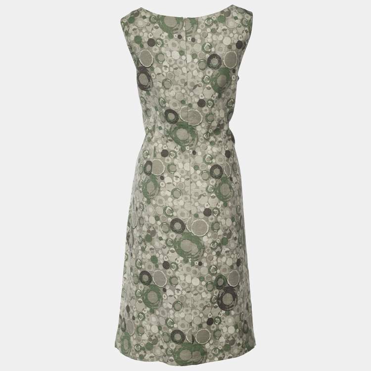 Pre Owned S'Max Mara Grey Printed Linen Sleeveless Dress L
