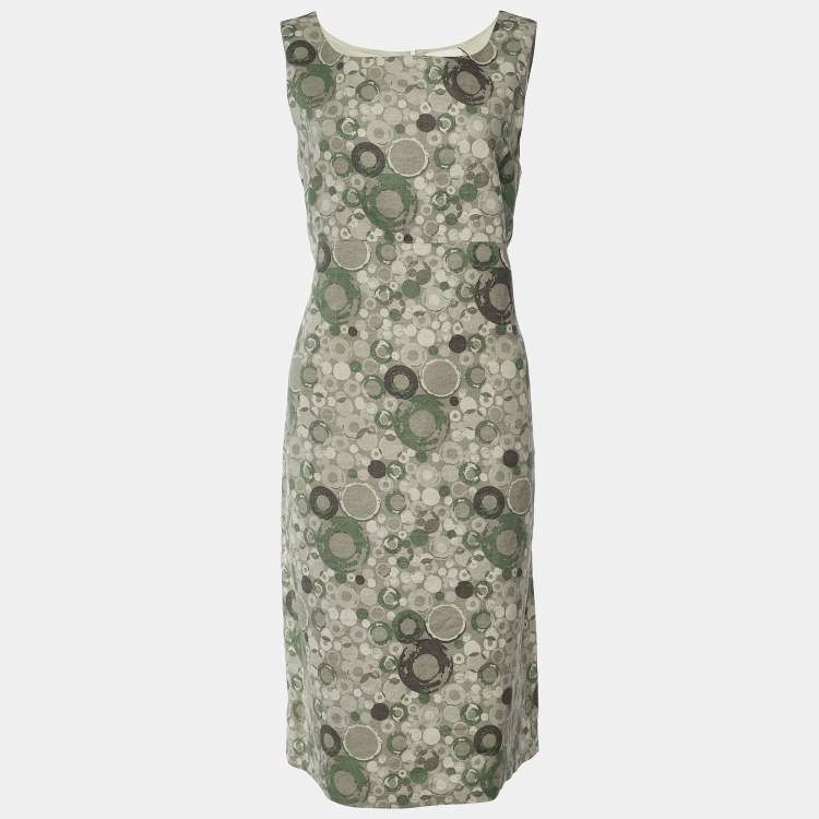 Pre Owned S'Max Mara Grey Printed Linen Sleeveless Dress L