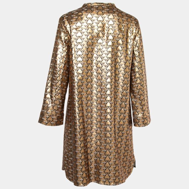 Pre Owned S'Max Mara Gold Brocade Button Front Coat M