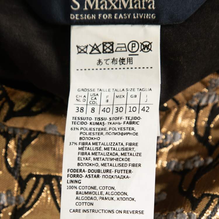 Pre Owned S'Max Mara Gold Brocade Button Front Coat M