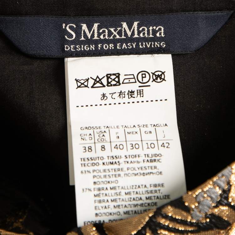 Pre Owned S'Max Mara Gold Brocade Button Front Coat M