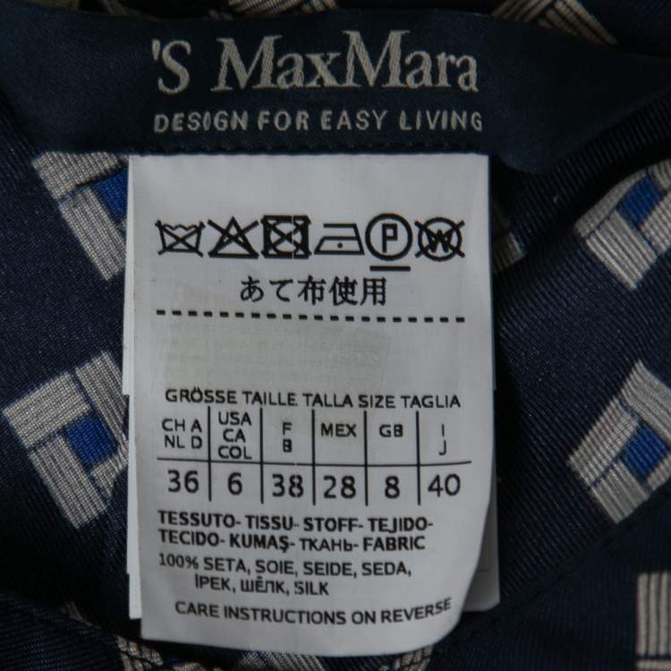 مملوكة مسبقًا S'Max Mara Navy Blue Printed Silk Farea Belted Shirt Dress S