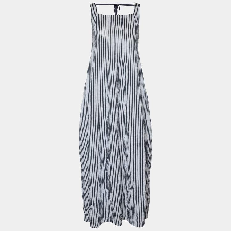 Pre Owned S'Max Mara Blue and White Striped Sleeveless Maxi Dress XL