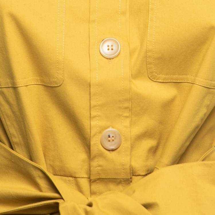 Pre Owned S'Max Mara Mustard Yellow Stretch Cotton Midi Shirt Dress S
