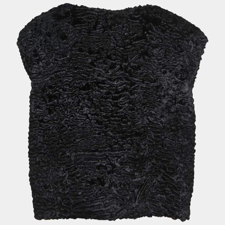 Pre Owned S'Max Mara Black Faux Fur Sleeveless Button Front Jacket XL
