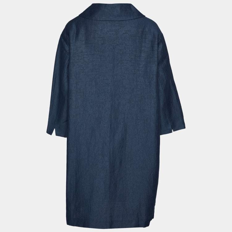 مملوكة مسبقًا S'Max Mara Navy Blue Textured Cotton & Silk Oversized Button Front Coat M