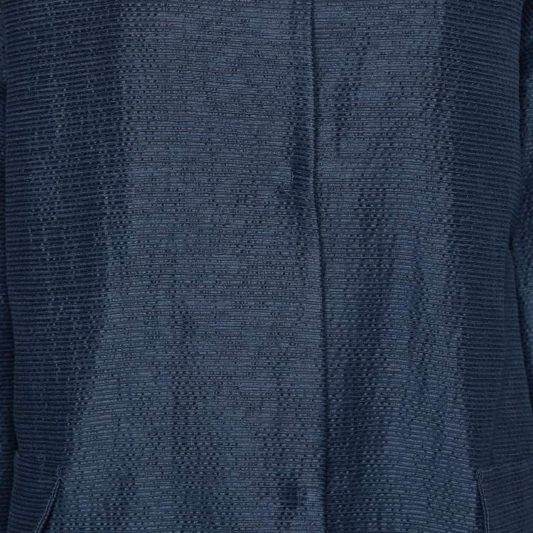 مملوكة مسبقًا S'Max Mara Navy Blue Textured Cotton & Silk Oversized Button Front Coat M