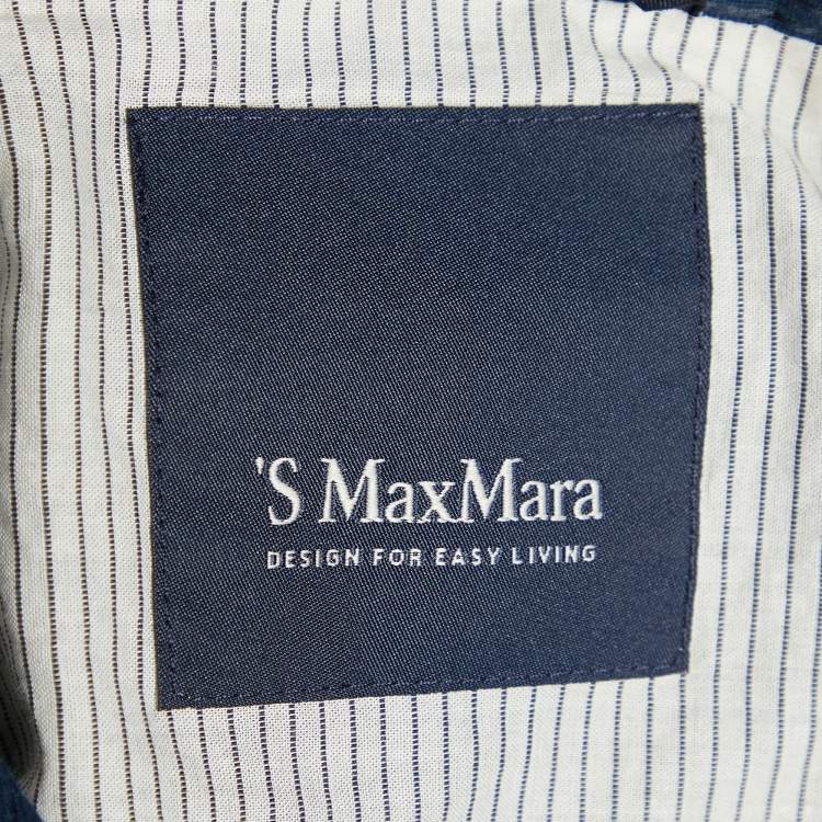 مملوكة مسبقًا S'Max Mara Navy Blue Textured Cotton & Silk Oversized Button Front Coat M